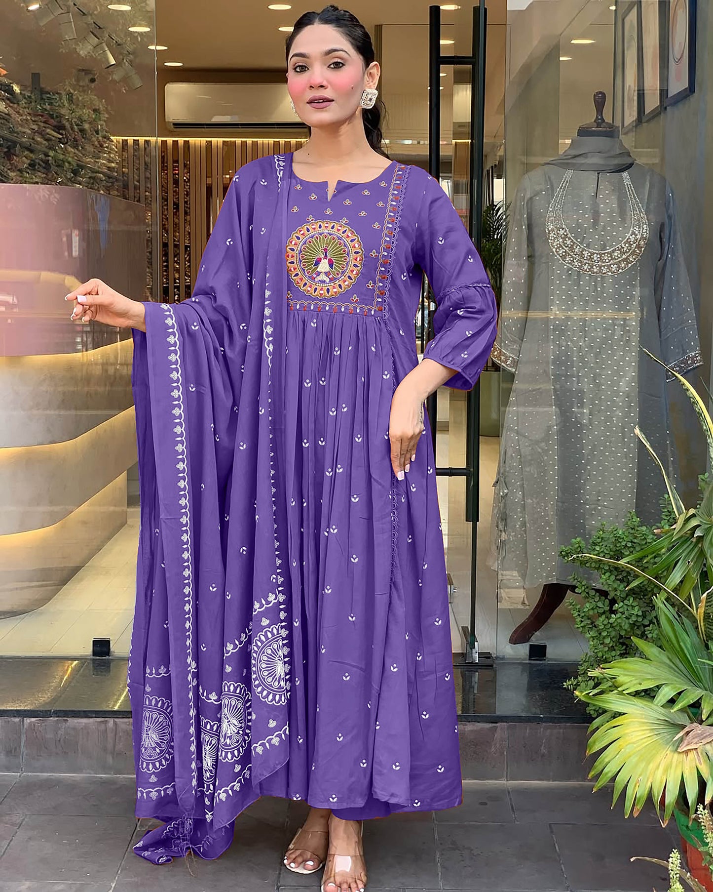 Purple Anarkali Kurta And Pant Set With Dupatta