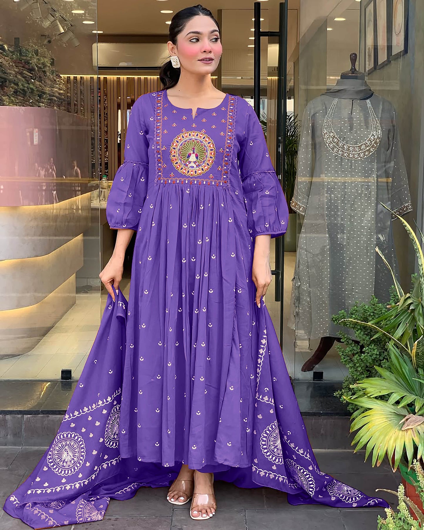 Purple Anarkali Kurta And Pant Set With Dupatta