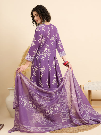 Purple Anarkali Kurta And Pant Set With Dupatta