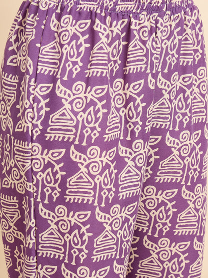 Purple Anarkali Kurta And Pant Set With Dupatta