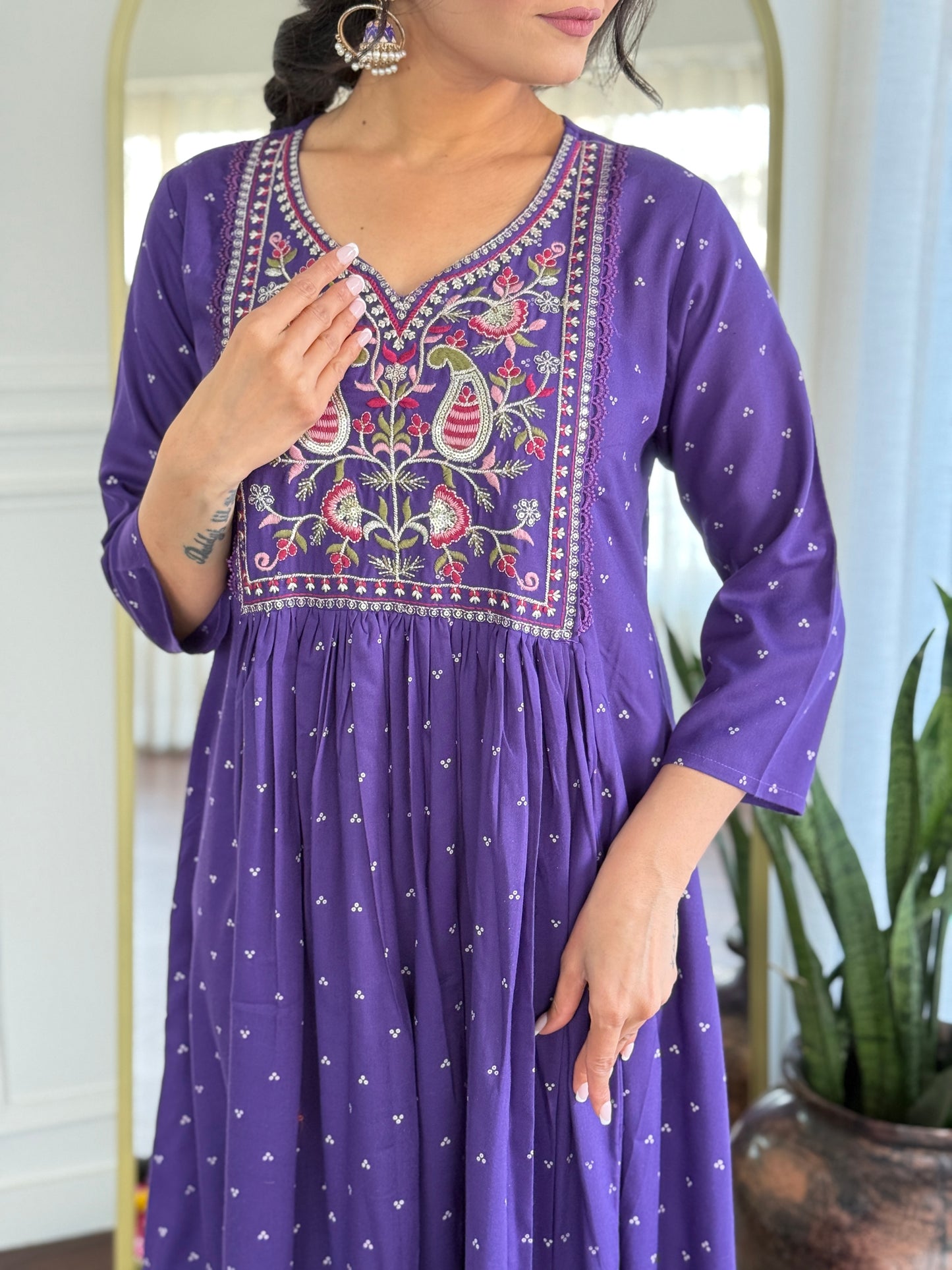 Purple Anarkali Kurta And Pant Set With Dupatta