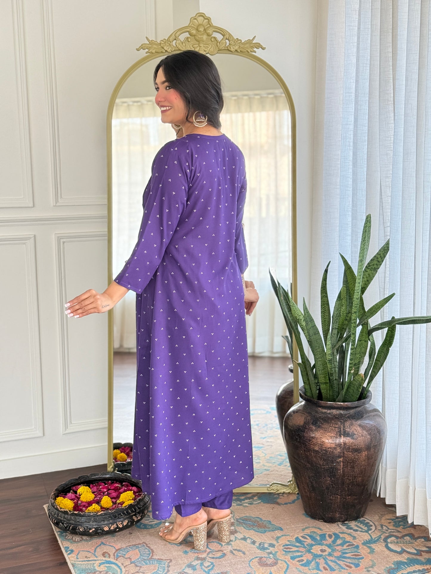 Purple Anarkali Kurta And Pant Set With Dupatta