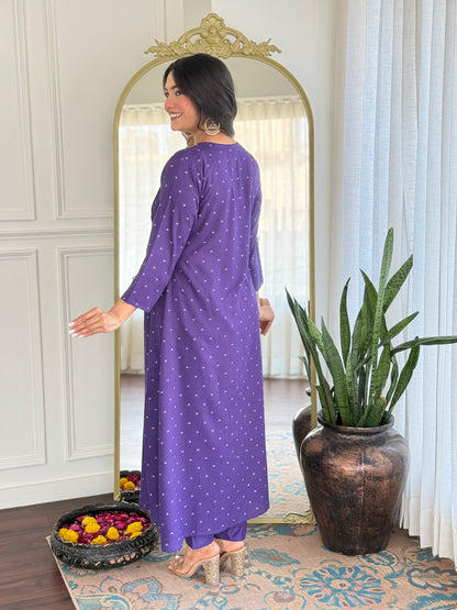 Purple Anarkali Kurta And Pant Set With Dupatta