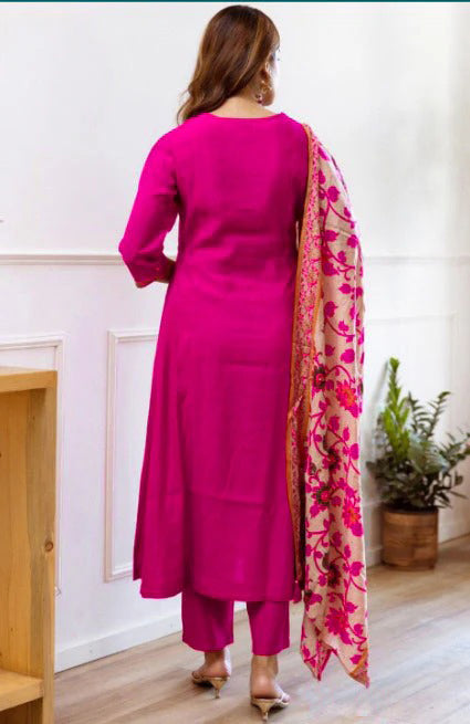 Pink Anarkali Kurta And Pant Set With Dupatta