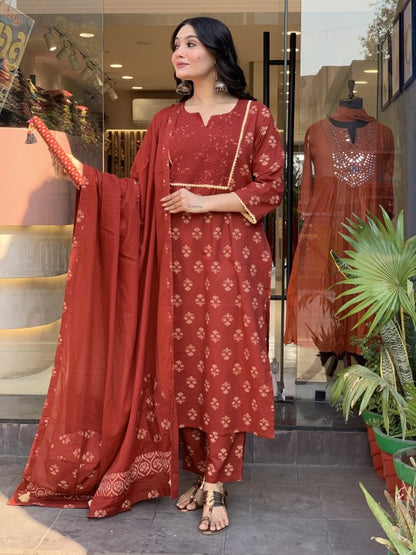 Red Kurta Set With Dupatta