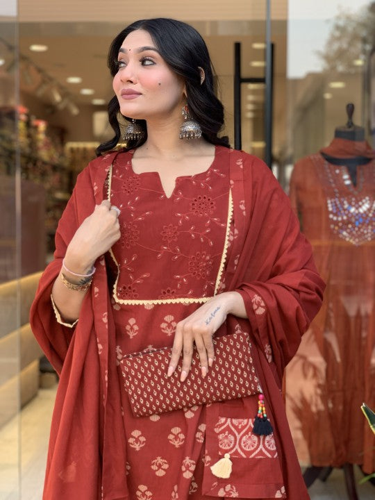 Red Kurta Set With Dupatta