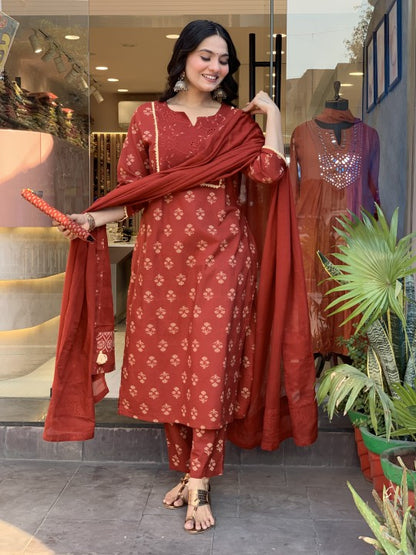 Red Kurta Set With Dupatta