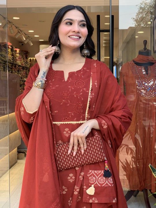 Red Kurta Set With Dupatta