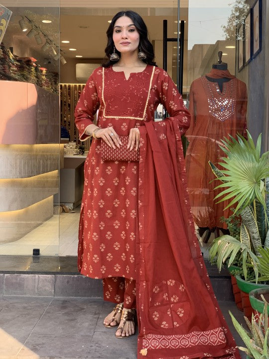 Red Kurta Set With Dupatta