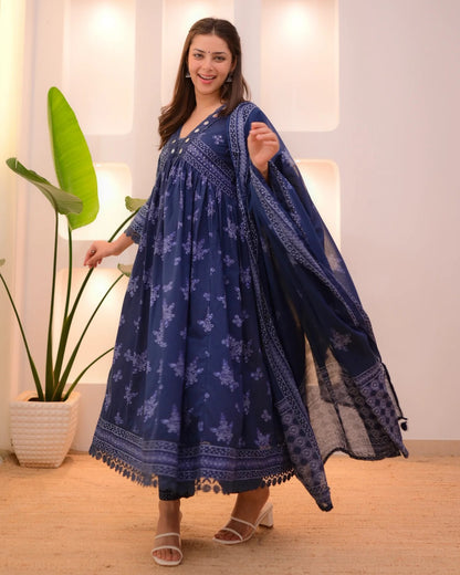 Blue Anarkali Kurta And Pant Set With Dupatta