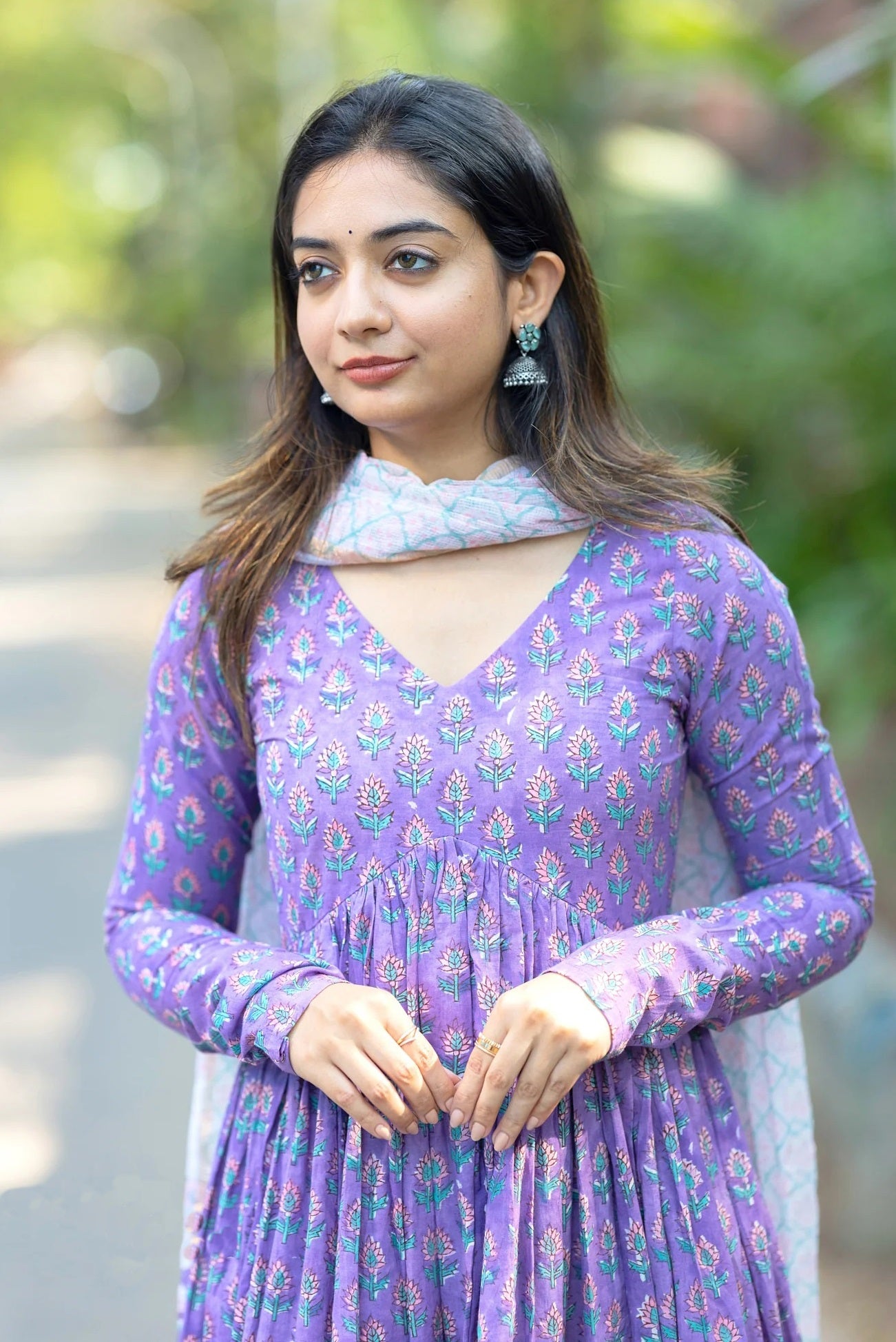 Purple Anarkali Kurta And Pant Set With Dupatta