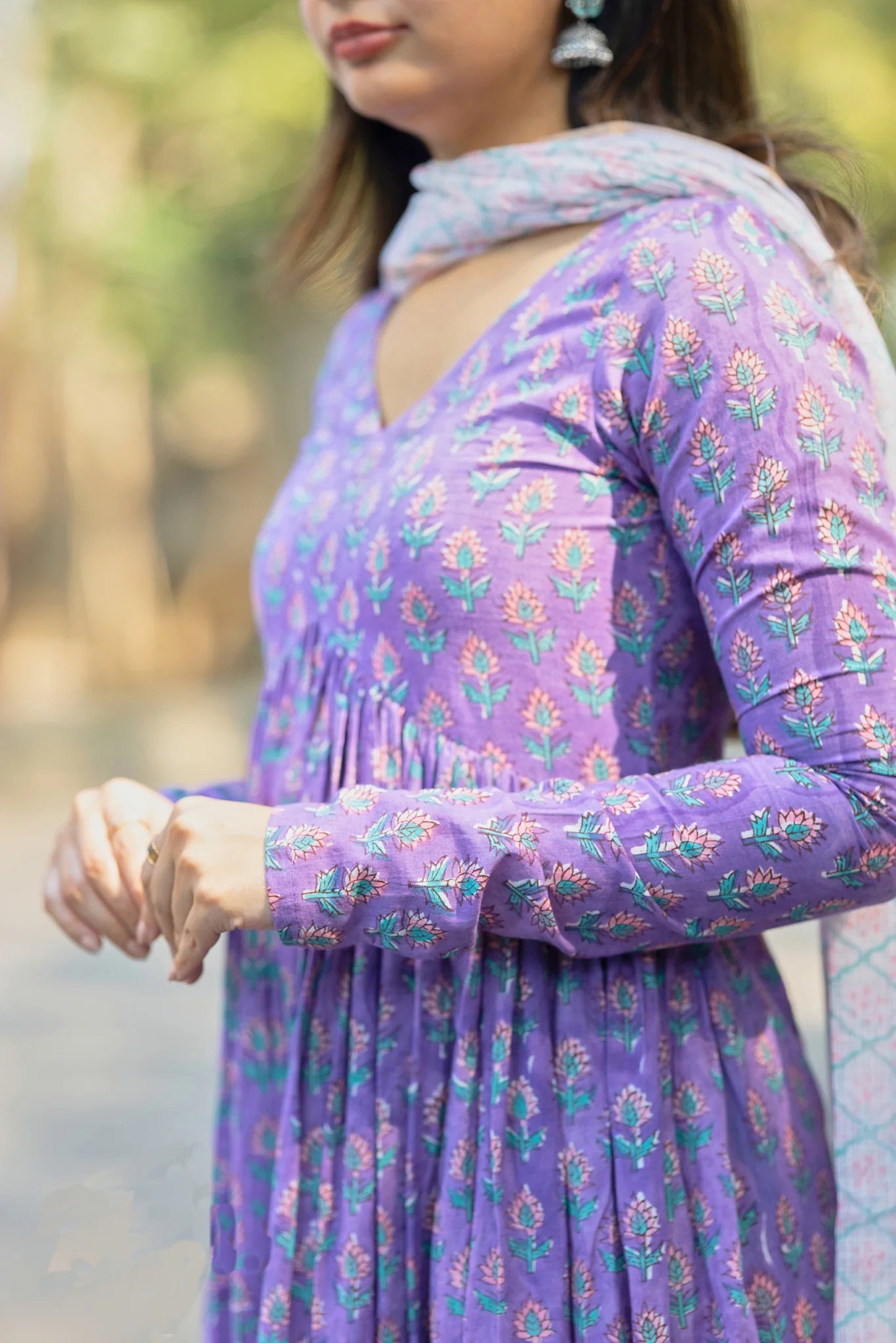 Purple Anarkali Kurta And Pant Set With Dupatta