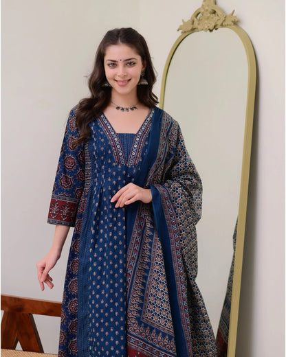 Blue Anarkali Kurta And Pant Set With Dupatta