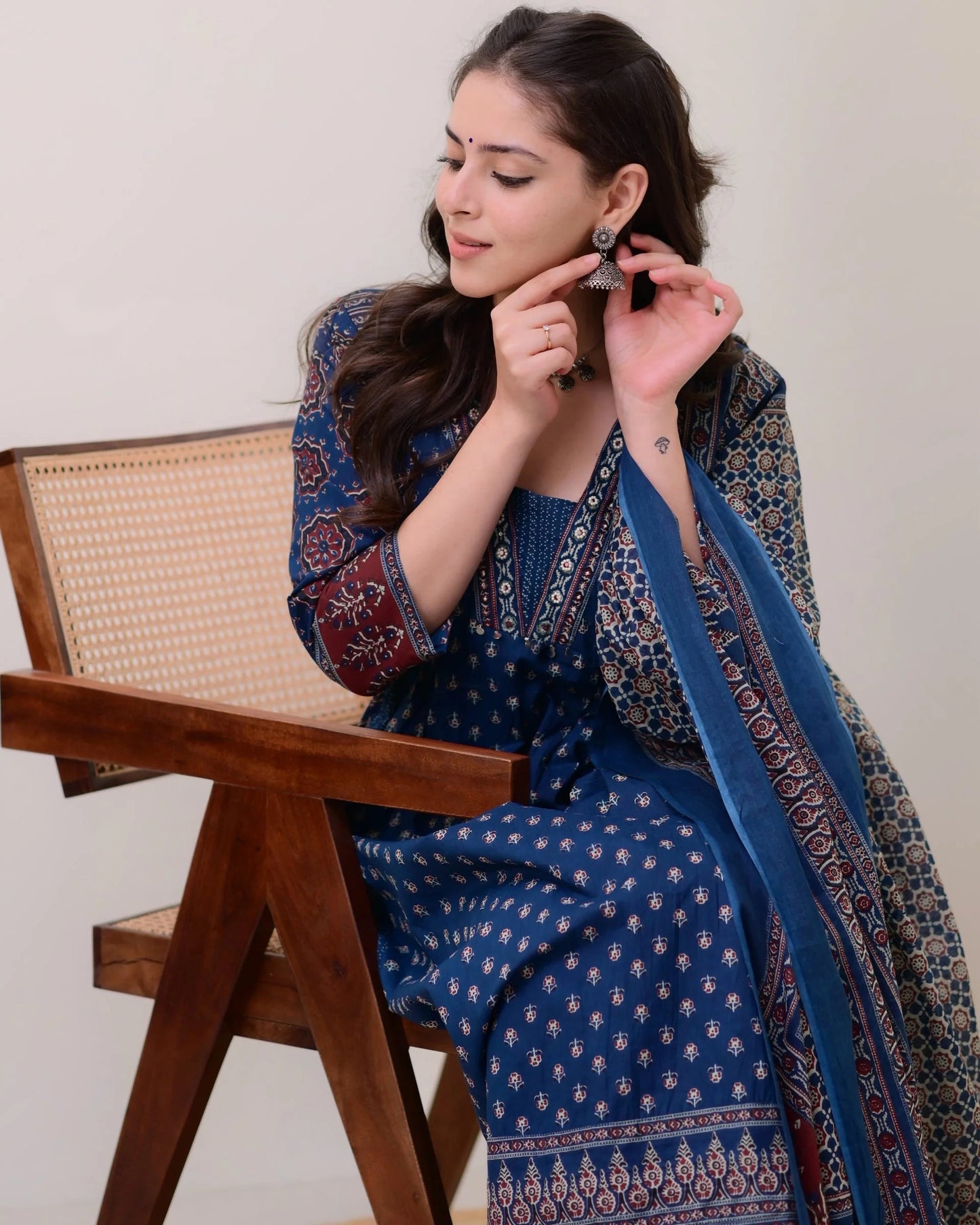 Blue Anarkali Kurta And Pant Set With Dupatta