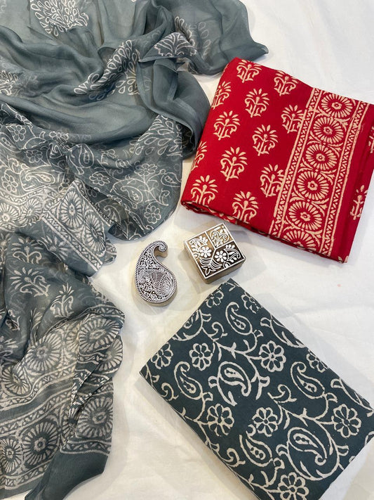Cotton Suit With Chiffon Dupatta
