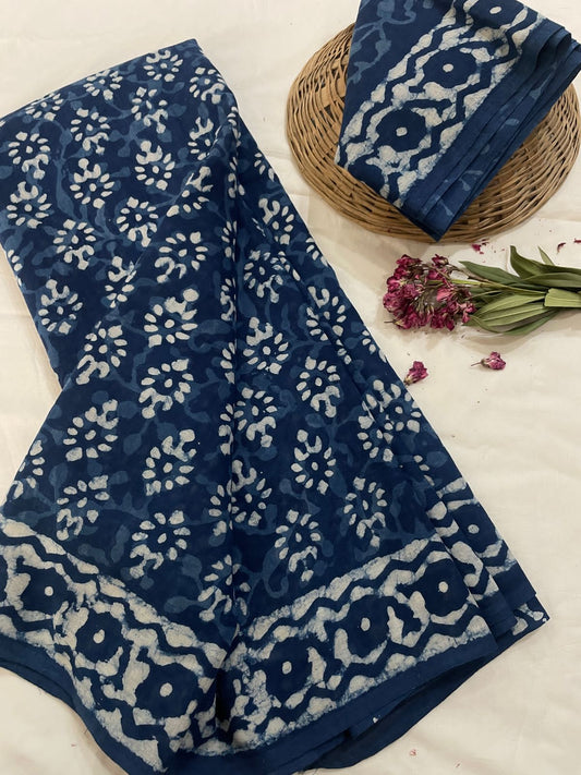 Cotton Mul Mul Hand Block Printed Sarees