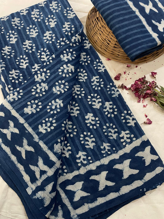Cotton Mul Mul Hand Block Printed Sarees