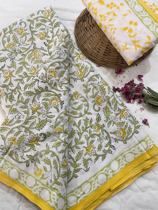 Cotton Mul Mul Hand Block Printed Sarees