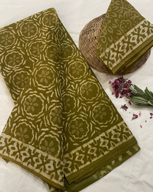 Cotton Mul Mul Hand Block Printed Sarees