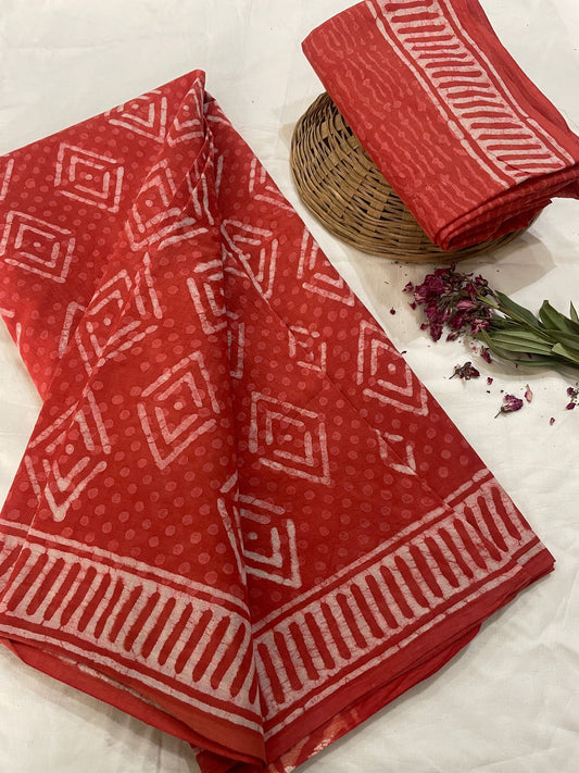 Cotton Mul Mul Hand Block Printed Sarees