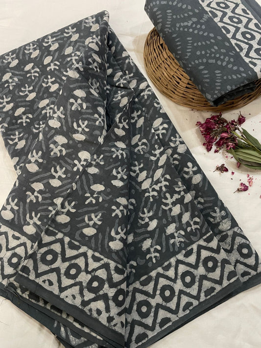 Cotton Mul Mul Hand Block Printed Sarees