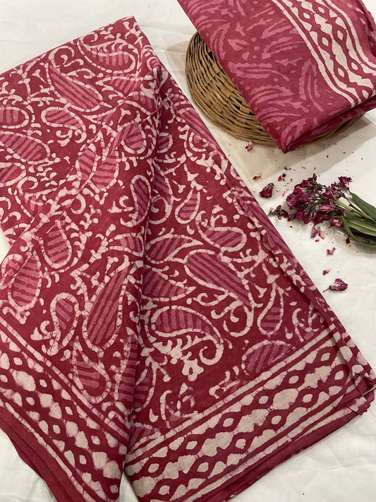 Cotton Mul Mul Hand Block Printed Sarees