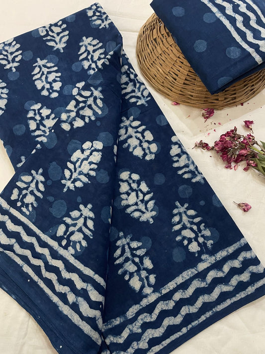 Cotton Mul Mul Hand Block Printed Sarees