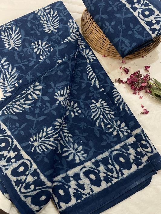 Cotton Mul Mul Hand Block Printed Sarees