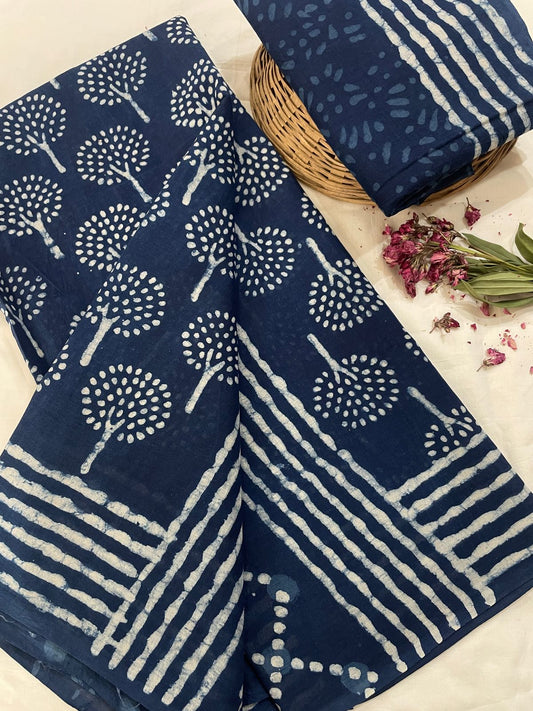 Cotton Mul Mul Hand Block Printed Sarees
