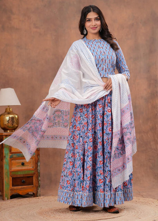 Top & Skirt With Mul Mul Dupatta