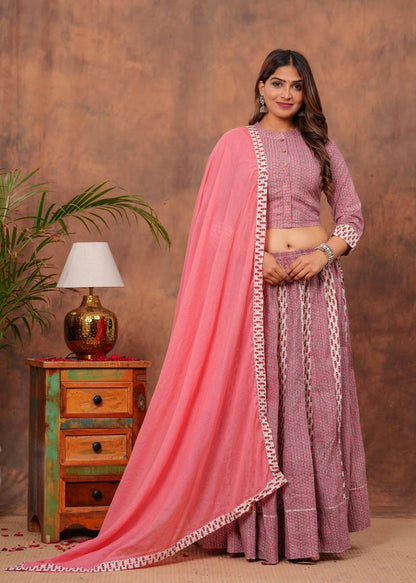 Top & Skirt With Mul Mul Dupatta