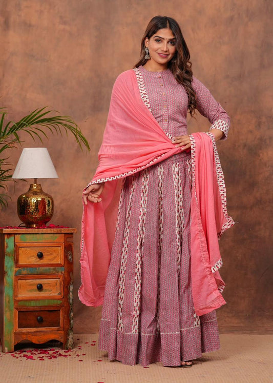 Top & Skirt With Mul Mul Dupatta