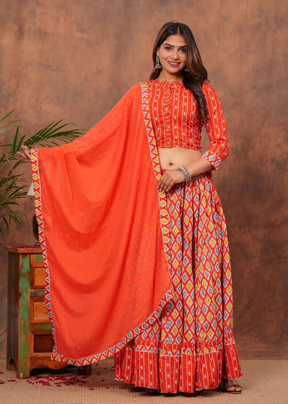 Top & Skirt With Mul Mul Dupatta
