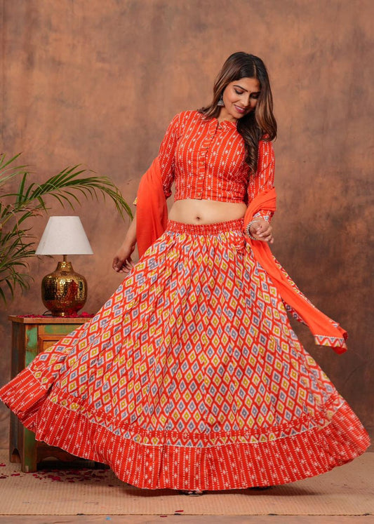 Top & Skirt With Mul Mul Dupatta
