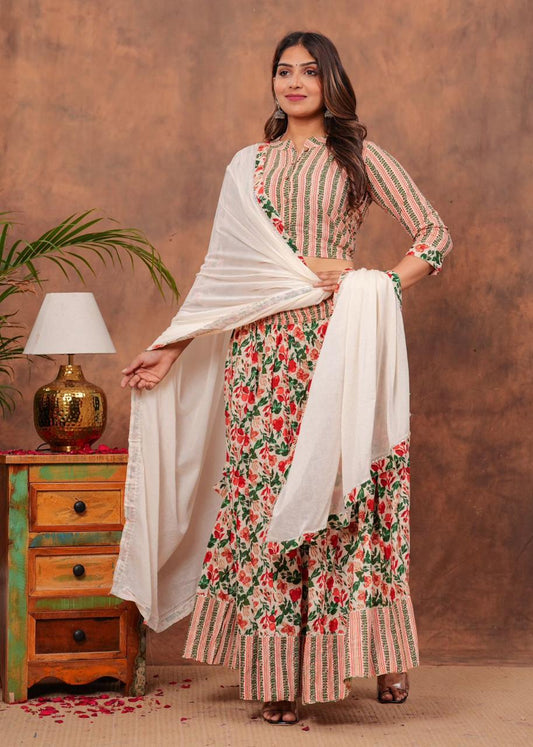 Top & Skirt With Mul Mul Dupatta